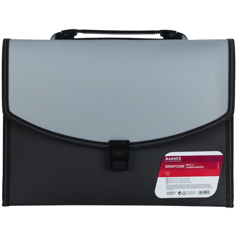 Портфель А4 на 3 відділення Axent 1606-01-A, чорний+сірий